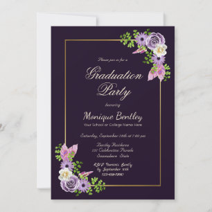 Invitation Bordure or Lavande Florale Purple Graduation