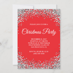 Invitation Bordure Pailletée Argent Rouge Fête de Noël