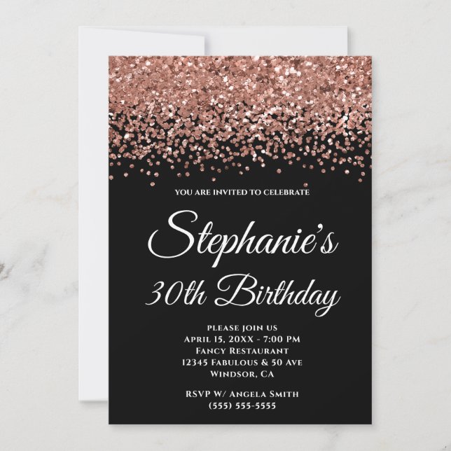 Invitation Bordure Pailletée Or Rose 30e Anniversaire Noir (Devant)