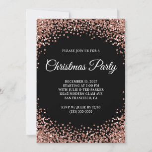 Invitation Bordure Pailletée Or Rose Fête de Noël Noire