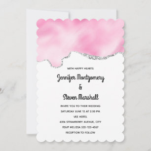 Invitation Bordure Parties scintillant rose et argent Mariage