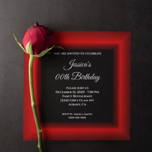 Invitation Bordure photo rouge Noir chaque année Anniversaire