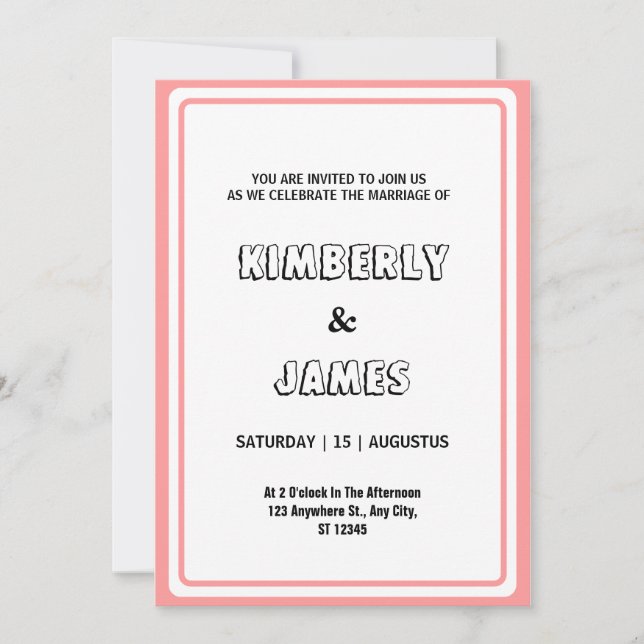 Invitation Bordure rose élégant minimaliste moderne mariage (Devant)