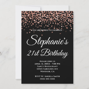 Invitation Bordure rose Gold Leopard Black 21e anniversaire