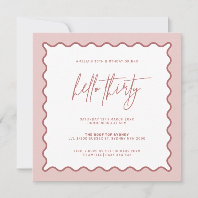 Invitation Bordure rose Vave Bonjour Trente Anniversaire Invi (Devant)