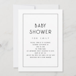 Invitation Bordure simple Baby shower noir et blanc