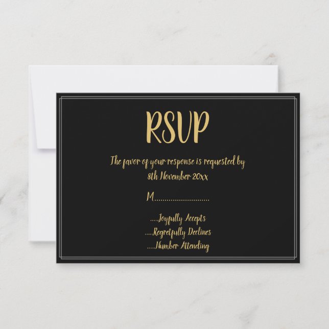 Invitation Bordure simple Noir Or Toutes Occassion RSVP (Devant)