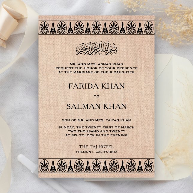 Invitation Bordure Traditionnelle Arabesque Toile de Jute Mar (Créateur téléchargé)