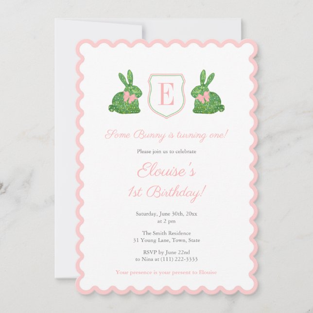 Invitation Bordure Vave Certains Lapin Est Un Premier Anniver (Devant)