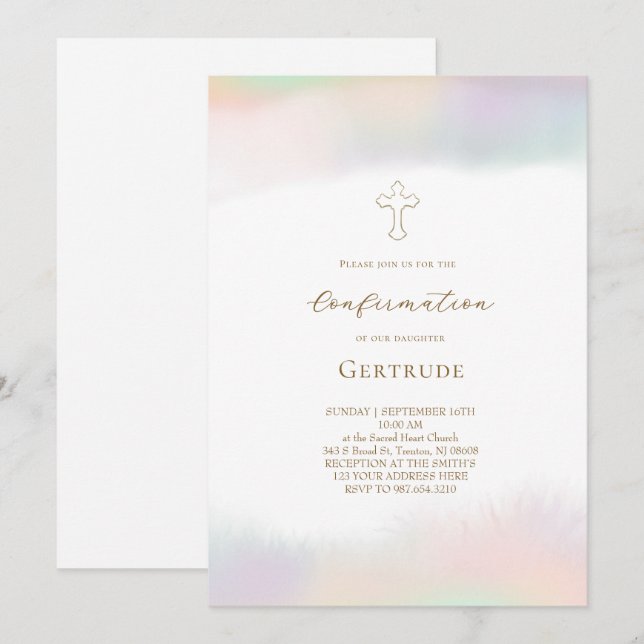 Invitation bordures de dégradés pastel Confirmation (Devant / Derrière)