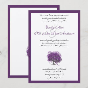 Invitation Bordures de l'arbre de feuilles de coeur pourpre
