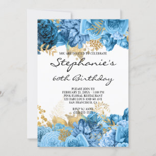 Invitation Bordures florales or et bleu 60e anniversaire
