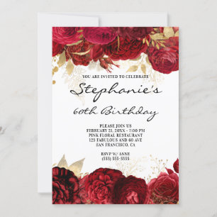 Invitation Bordures florales or et rouge 60e anniversaire