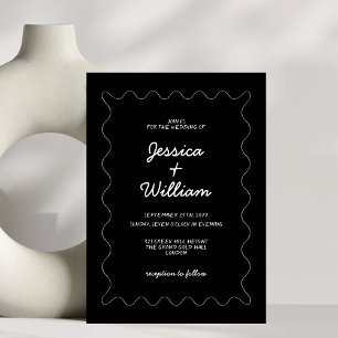Invitation Bordures ondulées noir et blanc Mariage moderne