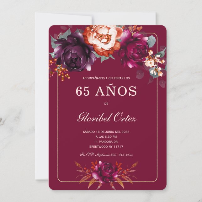 Invitation Borgoña 65ème idées de fiesta de cumpleaños para (Devant)