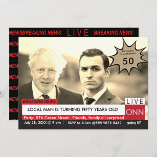 Invitation Boris Johnson 50th Birthday Mens Funny TV News