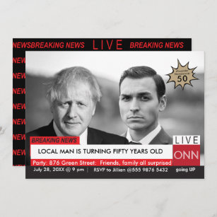 Invitation Boris Johnson Funny TV News 50e anniversaire