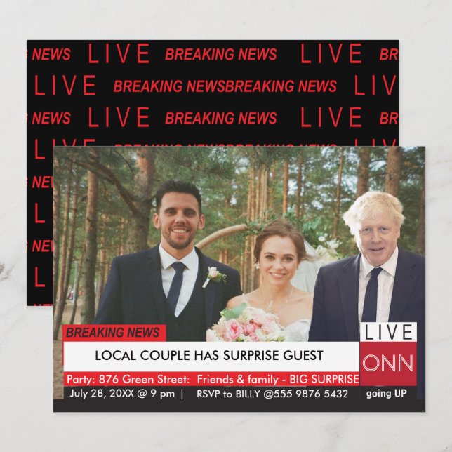 Invitation Boris Johnson INVITÉ AU MARIAGE Nouvelles télévisé (Devant / Derrière)