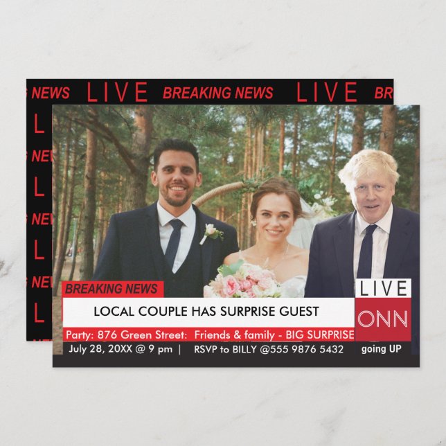 Invitation Boris Johnson INVITÉ DE MARIAGE Nouvelles télévisé (Devant / Derrière)