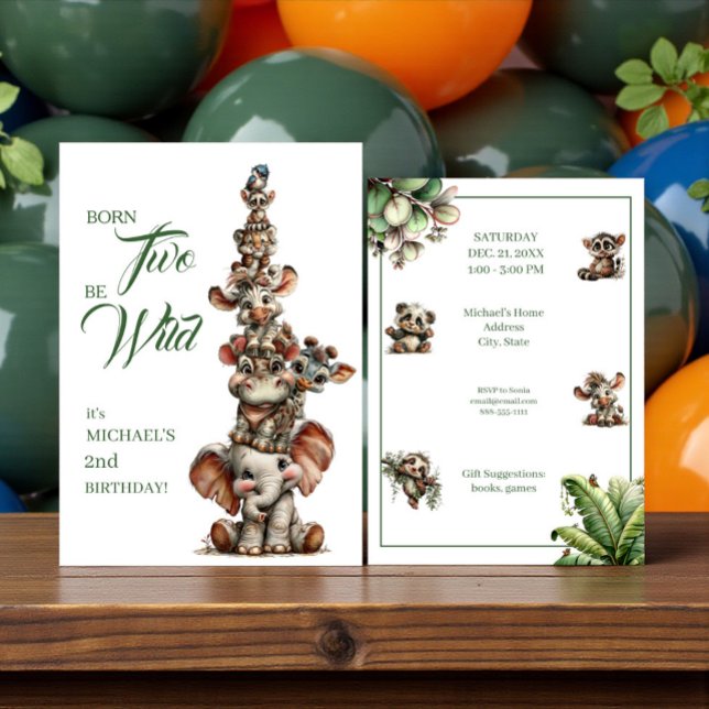 Invitation Born Two Be Wild Baby Safari Birthday Party (Créateur téléchargé)
