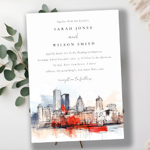 Invitation Boston Massachusetts City Scape Mariage d'aquarell