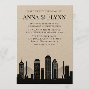 Invitation Boston Massachusetts City Skyline Wedding Party