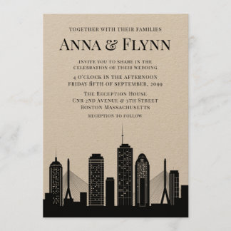 Invitation Boston Massachusetts City Skyline Wedding Party