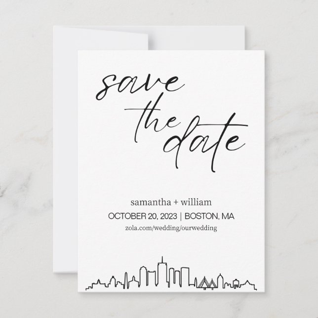 Invitation Boston Skyline MINIMALIST Enregistrer La Date (Devant)