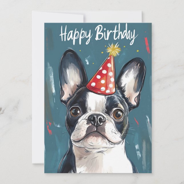 Invitation Boston Terrier Casquette fête d'anniversaire (Devant)