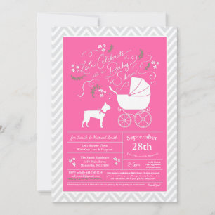 Invitation Boston Terrier Chien Baby shower fille rose