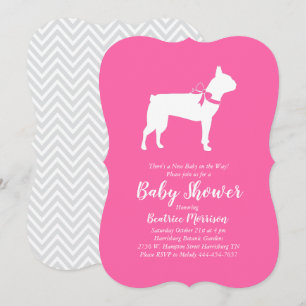 Invitation Boston Terrier Chien Baby shower fille rose