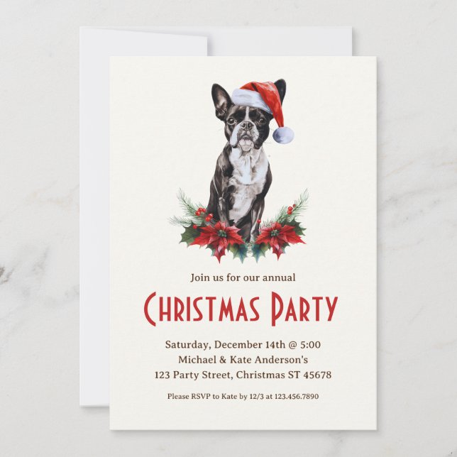 Invitation Boston Terrier dans la fête de Noël du chien de Sa (Devant)