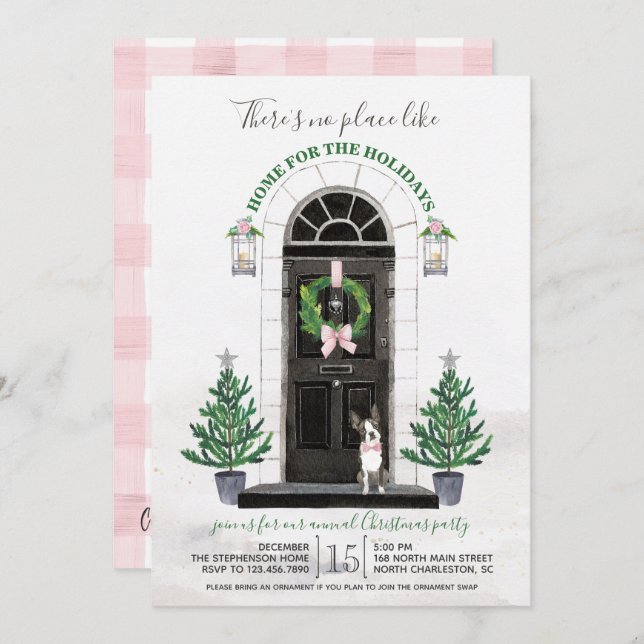 Invitation Boston Terrier Dog fête de Noël (Devant / Derrière)