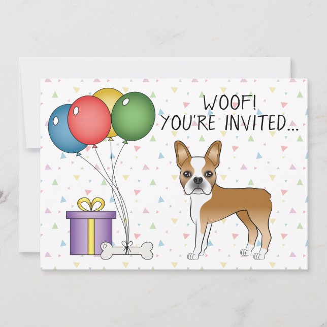 Invitation Boston Terrier Fauve Et Blanc - Anniversaire (Devant)