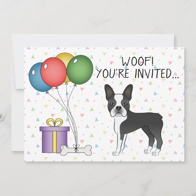 Invitation Boston Terrier Noir Et Blanc Chien Mignon - Annive (Devant)