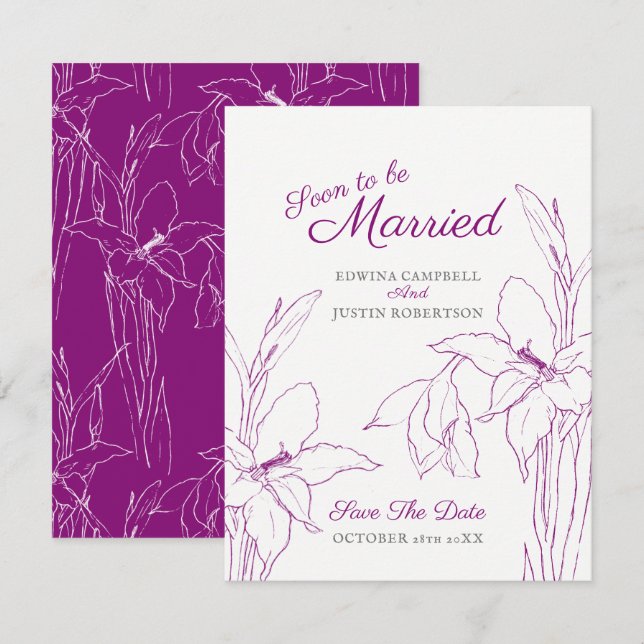 Invitation Botanica gladiolus mûre bientôt mariée (Devant / Derrière)