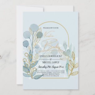 Invitation Botanica moderne; Aqua SeaGlass Gold Wedding Invit