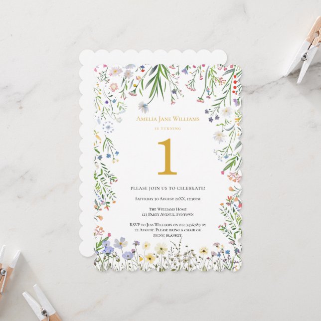 Invitation Botanical 1st Birthday Party (Devant/Arrière en situation)