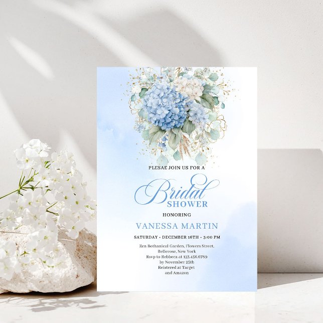 Invitation Botanical Boho Blue Floral Bridal Shower Invitatio (Botanical Boho Blue Floral Bridal Shower Invitation)