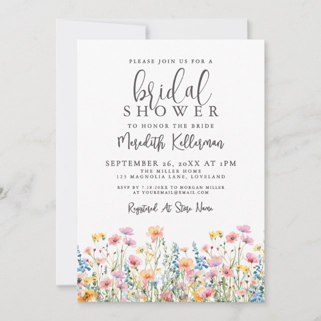 Invitation Botanical Colorful Wildflowers Bridal Shower (Devant)