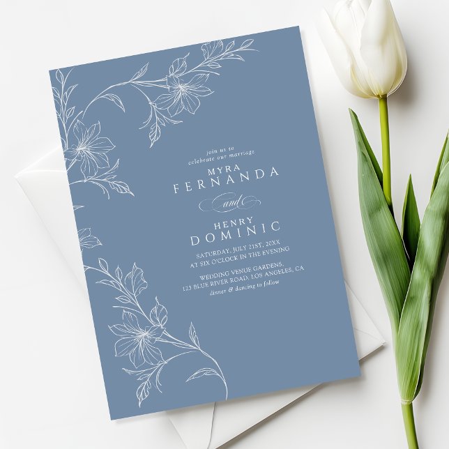 Invitation Botanical Floral Dusty Blue Wedding (Créateur téléchargé)