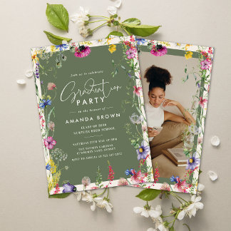 Invitation Botanical Floral Photo Graduation Class of 2026