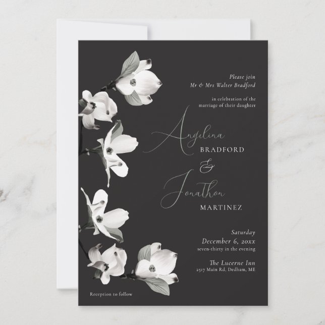 Invitation Botanical Formel Dogwood Noir Blanc Sage Invitat (Devant)