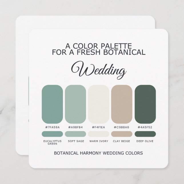 Invitation Botanical Green Wedding Color Palette Garden Card (Devant / Derrière)