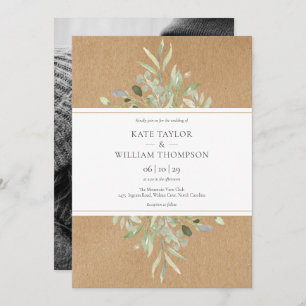 Invitation Botanical Greenery Rustic Kraft Photo Mariage