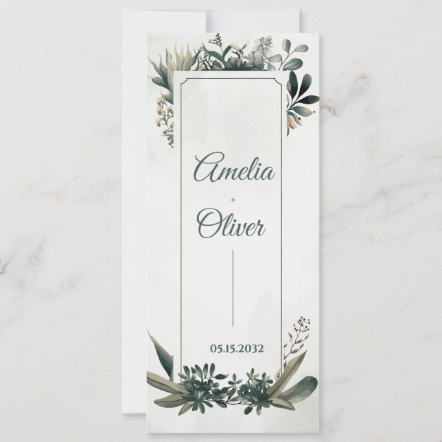 Invitation Botanical Greenery Wedding Ceremony Program Card  (Devant)