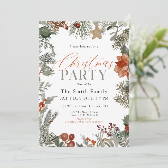 Invitation Botanical Holiday Watercolor Christmas Party (Debout devant)