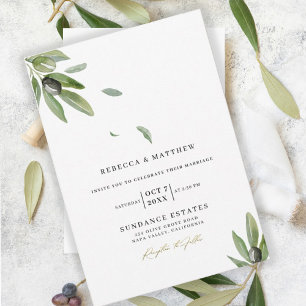 Invitation Botanical Olive Branch Elegant Monogram Wedding