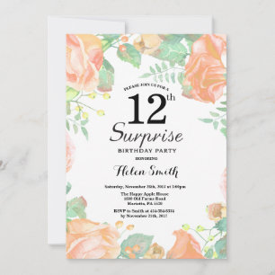 Invitation Botanical Peach Floral Surprise 12e anniversaire
