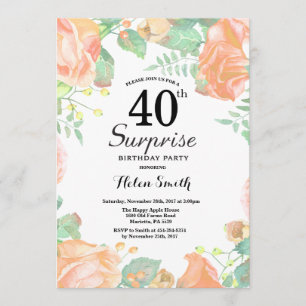 Invitation Botanical Peach Floral Surprise 40e anniversaire